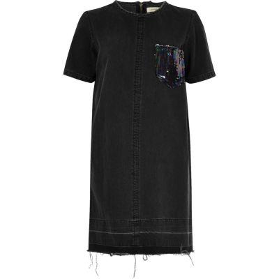 River Island Womens Sequin Pocket Denim Dress