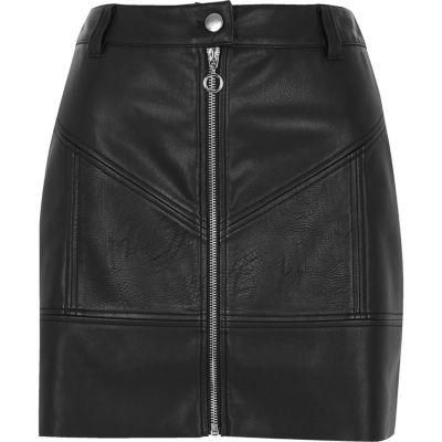 River Island Womens Petite Faux Leather Zip Biker Skirt