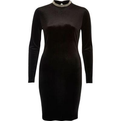 River Island Womens Velvet Embellished Mini Dress