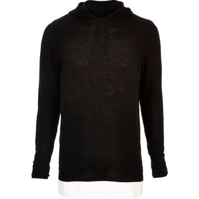 River Island Mensblack Layered Longline Hoodie