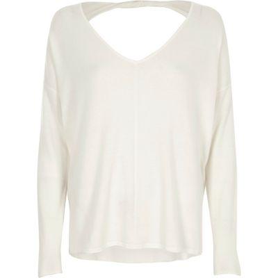 River Island Womens White Twist Back V Neck Jumper