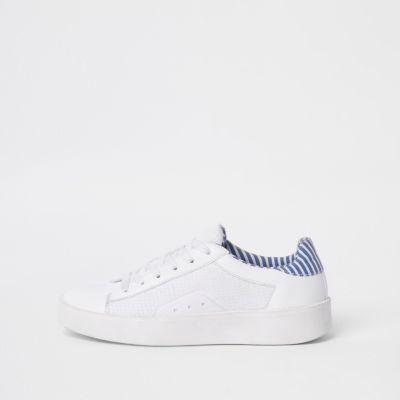 River Island Womens White Mesh Side Panel Lace-up Sneakers
