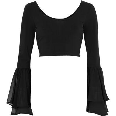 River Island Womens Double Bell Mesh Sleeve Crop Top