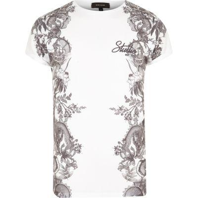 River Island Mens White Side Print T-shirt