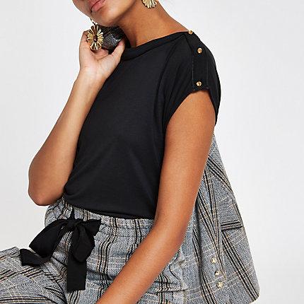 River Island Womens Piped Button Sleeve T-shirt