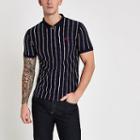 River Island Mens Stripe Zip Slim Fit Polo Shirt