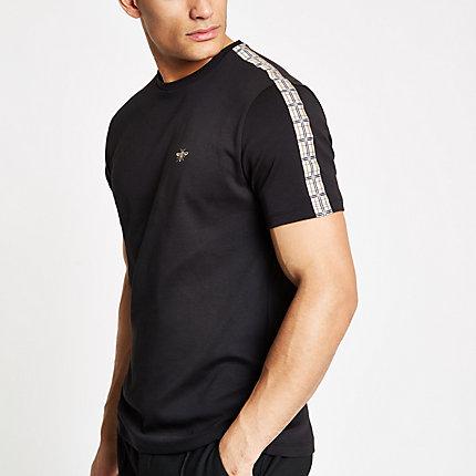 River Island Mens Check Taped Sleeve T-shirt