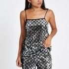 River Island Womens Petite Silver Sequin Embellished Cami Top