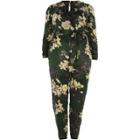 River Island Womens Plus Floral Print Tie Waist Jumpsuit
