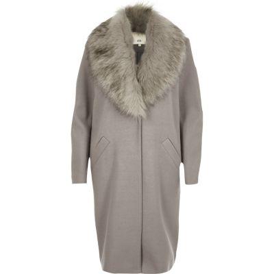 River Island Womens Fur Collar Cocoon Coat