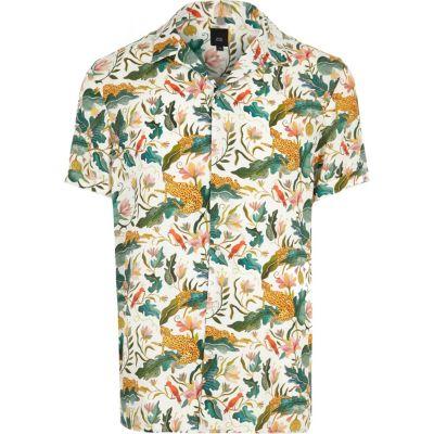 River Island Mens Jungle Print Short Sleeve Revere Shirt