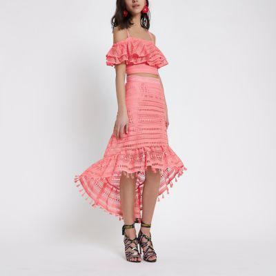 River Island Womens Crochet High Low Hem Midi Skirt