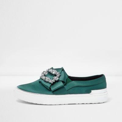 River Island Womens Satin Diamante Embellished Plimsolls