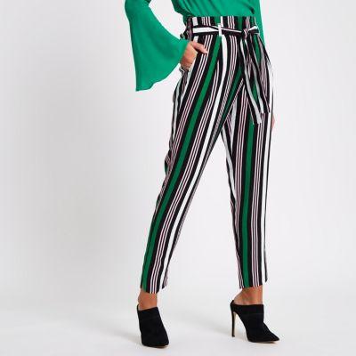River Island Womens Stripe Print Tapered Tie Waist Trousers