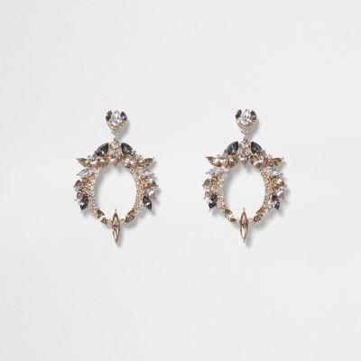 River Island Womens Gold Tone Jewel Open Dangle Earrings