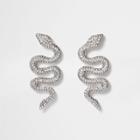 River Island Womens Silver Tone Diamante Snake Stud Earrings