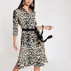 River Island Womens Leopard Print Tie Waist Shirt Dress