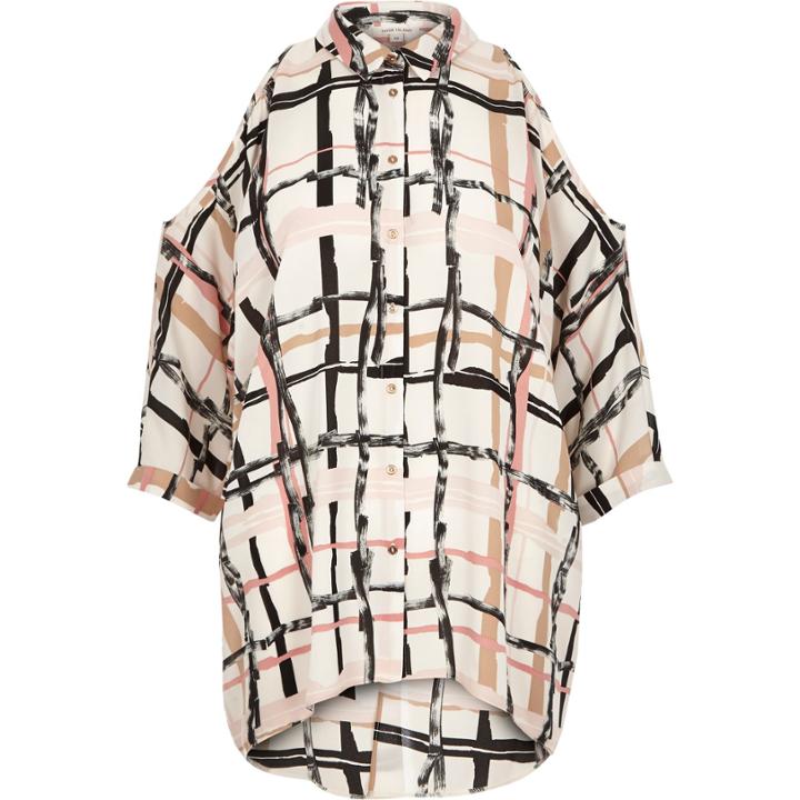 River Island Womens Check Cold Shoulder Shirt