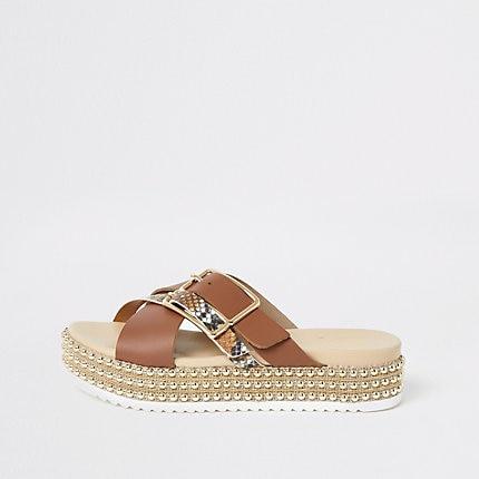 River Island Womens Buckle Beaded Flatform Sandals