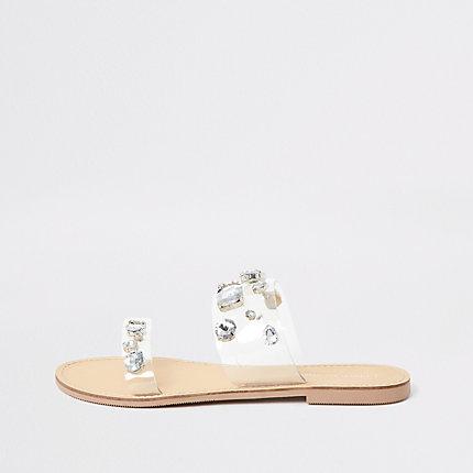 River Island Womens Clear Perspex Jewel Embellished Sandals