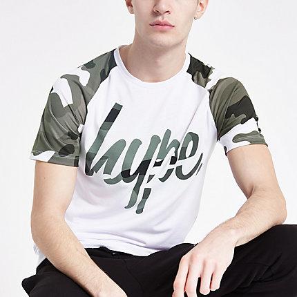 Mens Hype White Camo Raglan Print T-shirt