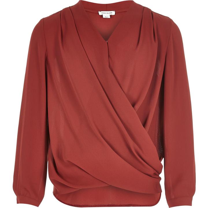 River Island Girls Rust Draped Wrap Front Blouse