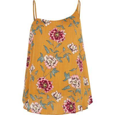 River Island Womens Yellow Floral Asymmetric Cami Top