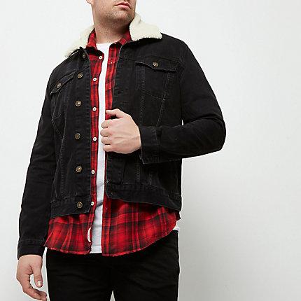 River Island Mens Big And Tall Fleece Collar Denim Jacket