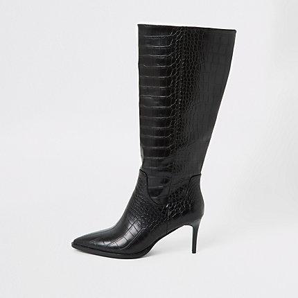 River Island Womens Croc Embossed Knee High Pointed Boots