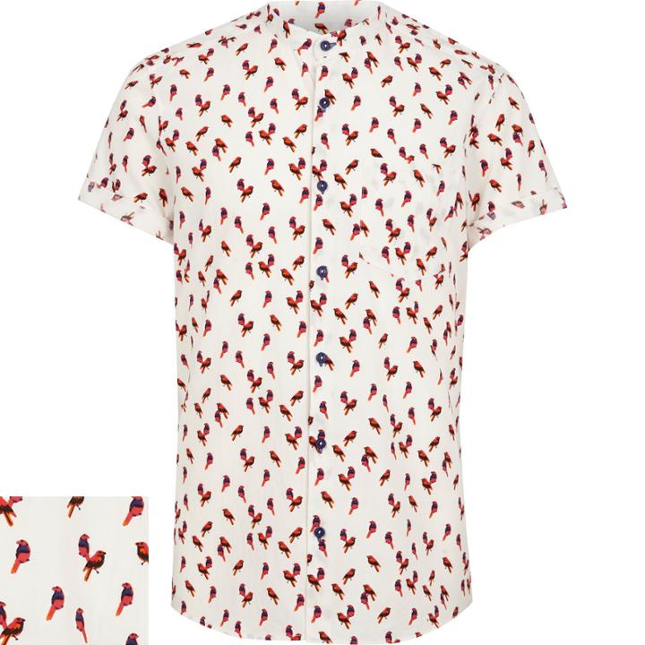 River Island Menswhite Parrot Print Grandad Shirt