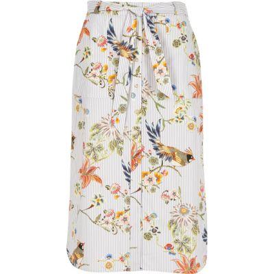 River Island Womens Stripe Floral Print Tie Waist Midi Skirt