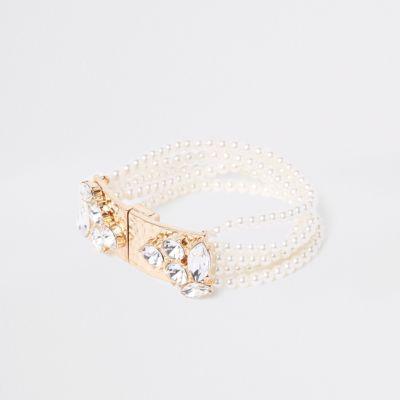 River Island Womens Gold Tone Pearl Jewel Magnetic Cuff Bracelet