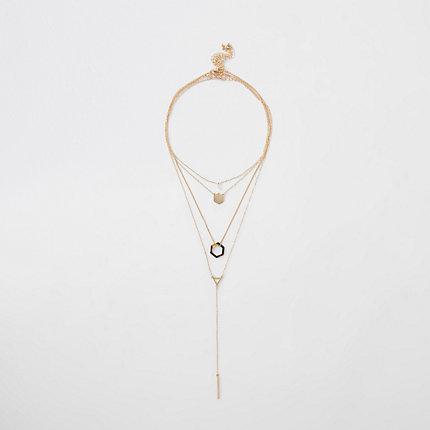 River Island Womens Gold Tone Tortoise Hexagonal Necklace Pack