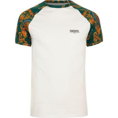 River Island Mens White Raglan Muscle Fit T-shirt