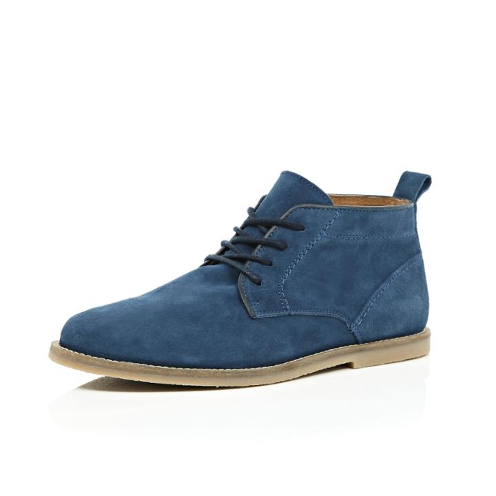 River Island Mensblue Suede Desert Boots