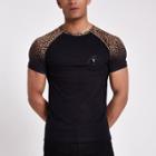 River Island Mens Leopard Print Muscle Fit Raglan T-shirt