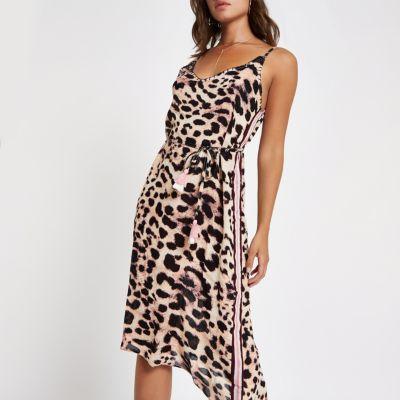 River Island Womens Leopard Print Asymmetric Beach Dress