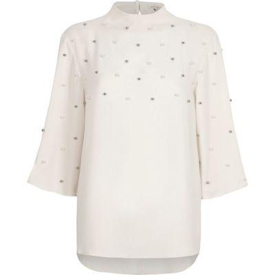 River Island Womens Faux Pearl Embellished Cape Top
