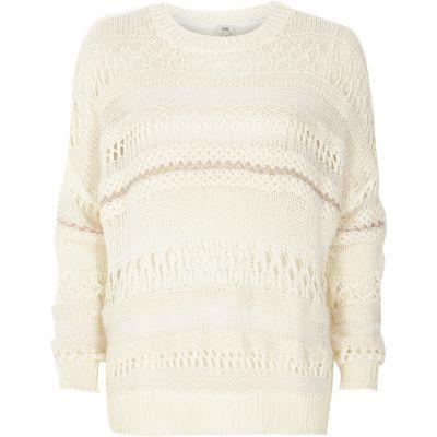 River Island Womens White Mixed Knit Slouch Jumper