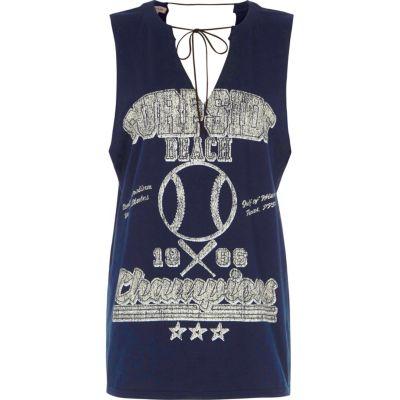 River Island Womens 'surf Side Beach' Tie Neck Tank Top