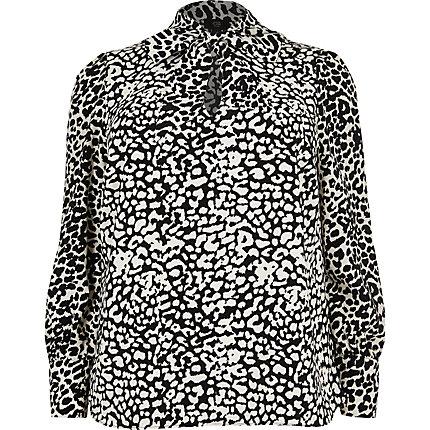 River Island Womens Plus Leopard Print Tie Neck Blouse