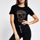 River Island Womens Diamante Skull Embellished T-shirt