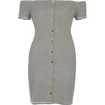 River Island Womens Petite White Stripe Bardot Bodycon Dress