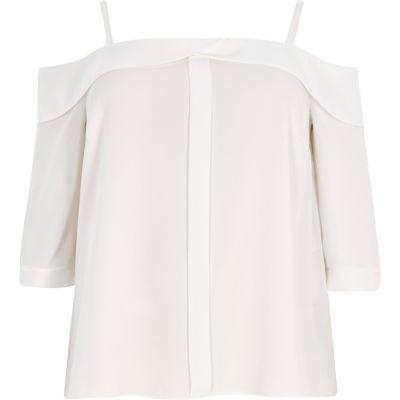 River Island Womens Plus White Cold Shoulder Frill Top