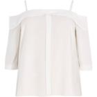 River Island Womens Plus White Cold Shoulder Frill Top