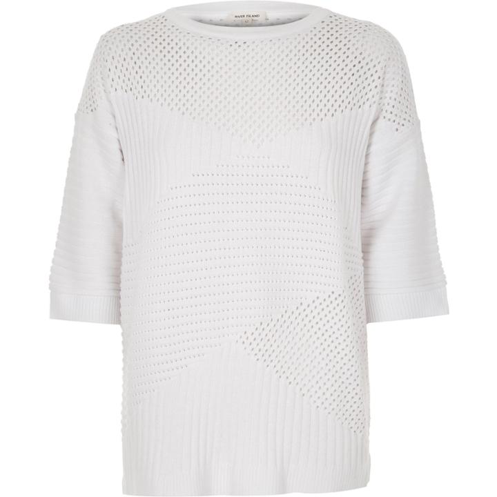 River Island Womens White Pointelle Soft Knit Sweater