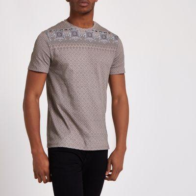River Island Mens Tile Print Slim Fit T-shirt