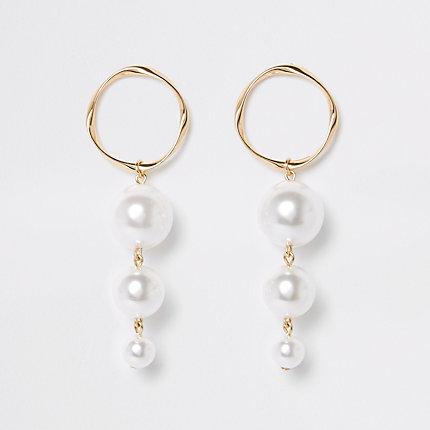 River Island Womens Gold Color Triple Pearl Drop Earrings