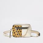 River Island Womens Gold Leather Spot Print Belted Bum Bag