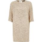 River Island Womens Gold Sequin Embellished T-shirt Shift Dress